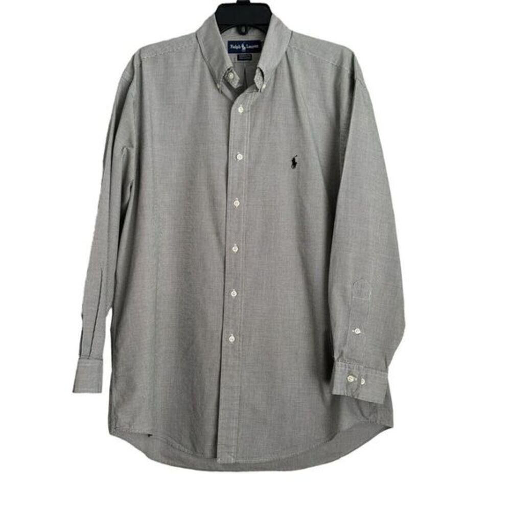 Ralph Lauren Button-Up Shirt Blue Large 16-1/2 34/35 Men's Check Long Sleeve - Picture 3 of 7
